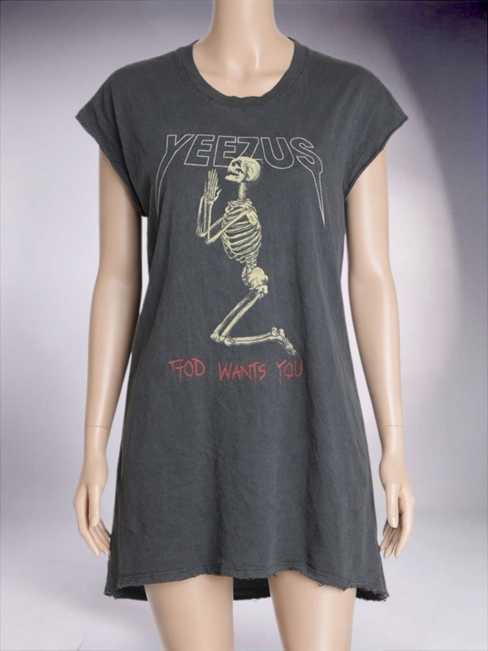 YEEZUS Graphic Skeleton Tee Dress in Charcoal